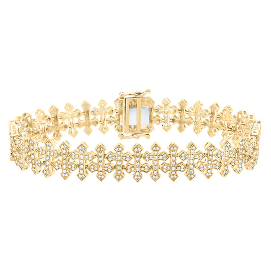 10K Two-Tone Gold or Yellow Gold 1 5/8 Ctw Natural Diamond Fashion Cross Mens Bracelet (8 Inch)