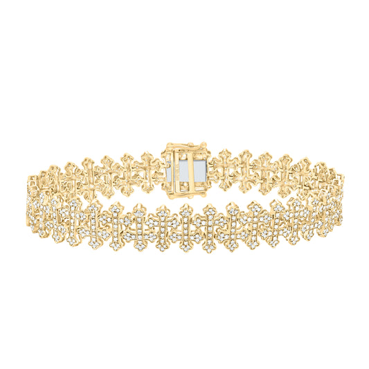 10K Two-Tone Gold or Yellow Gold 2 1/3 Ctw Natural Diamond Fashion Cross Mens Bracelet (8 Inch)