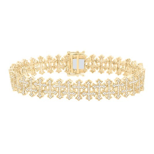 10K Two-Tone Gold or Yellow Gold 2 1/2 Ctw Natural Diamond Fashion Cross Mens Bracelet (8 Inch)
