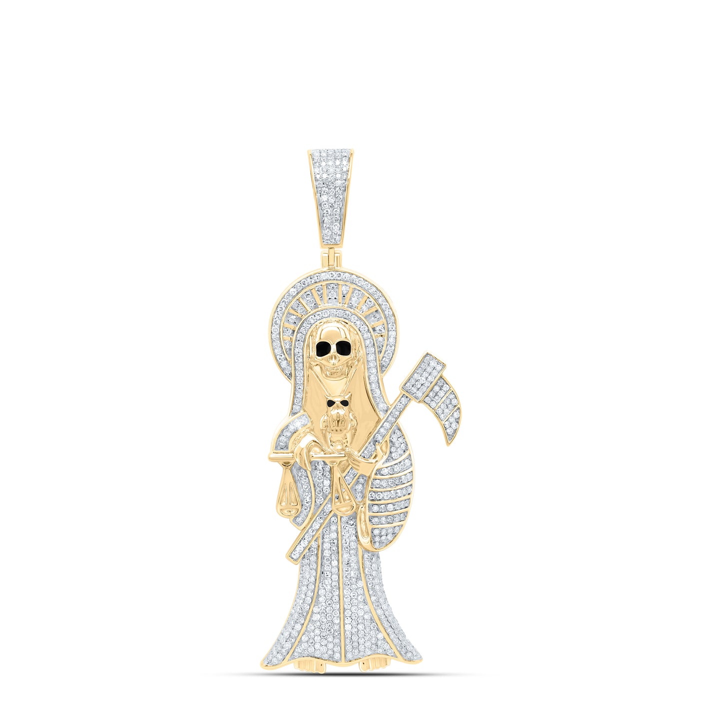 10K Yellow Gold 1 7/8 Ctw Natural Diamond Santa Muerte Mens Charm