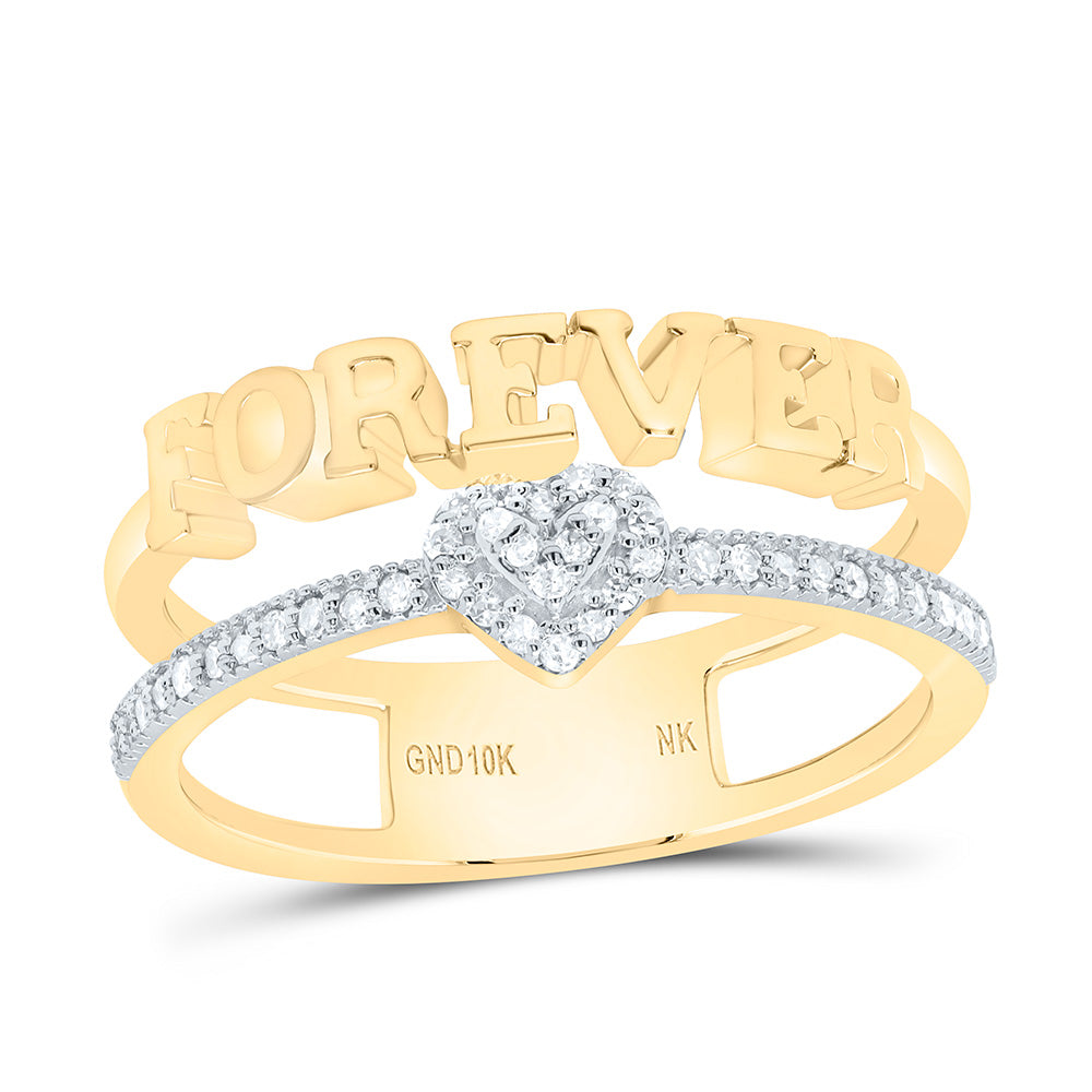 10K Yellow or White Gold 1/8 Ctw Natural Diamond Gift "Forever" Heart Ring, Womens Size: 5-9