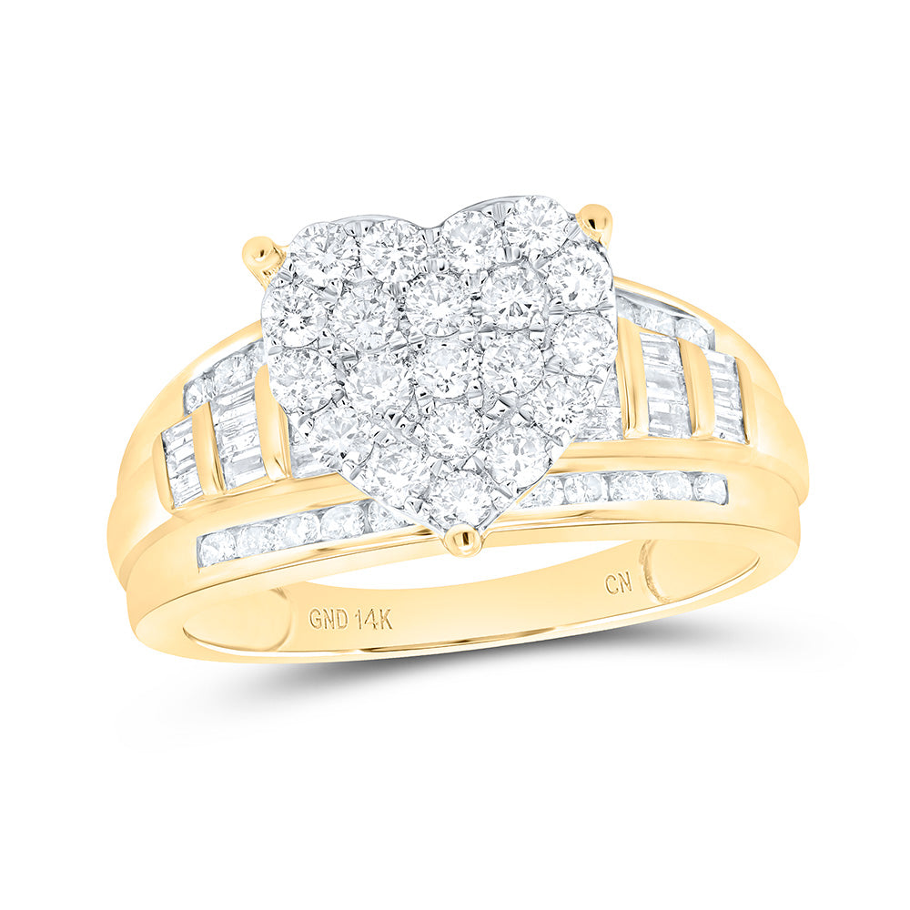 14K Yellow Gold 1 Ctw Natural Diamond Cindy Heart Ring, Womens Size: 5-9