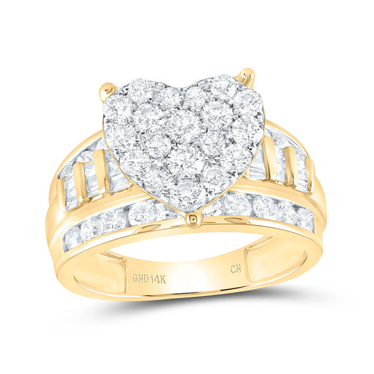 14K Yellow Gold 2 Ctw Natural Diamond Cindy Heart Ring, Womens Size: 5-9
