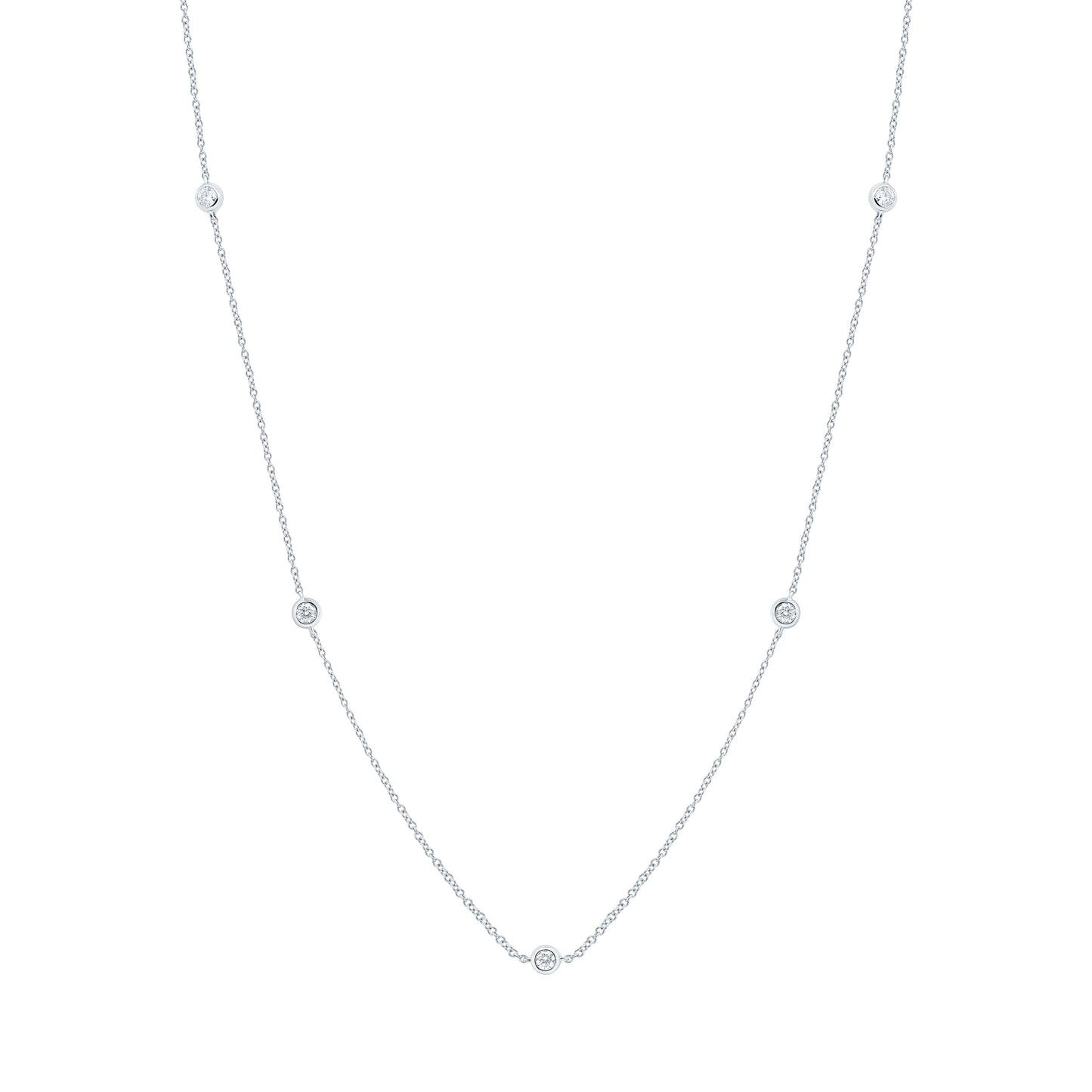14K Yellow or White Gold 3/8 Ct Natural Diamond Fashion Station Necklace (18 Inch)