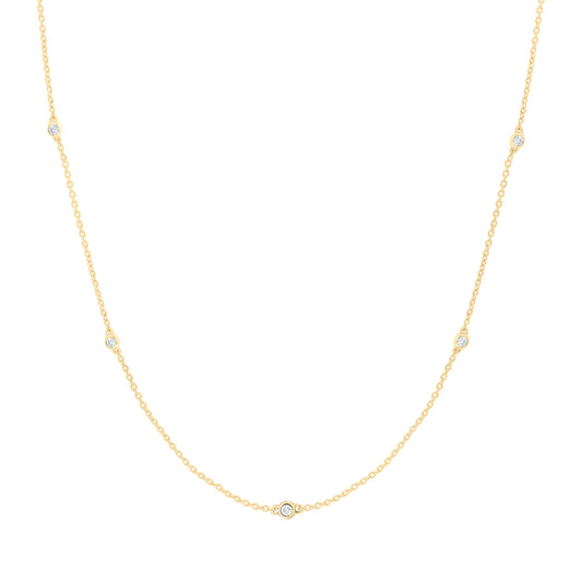 14K Yellow or White Gold 1/5 Ct Natural Diamond Fashion Station Necklace (18 Inch)