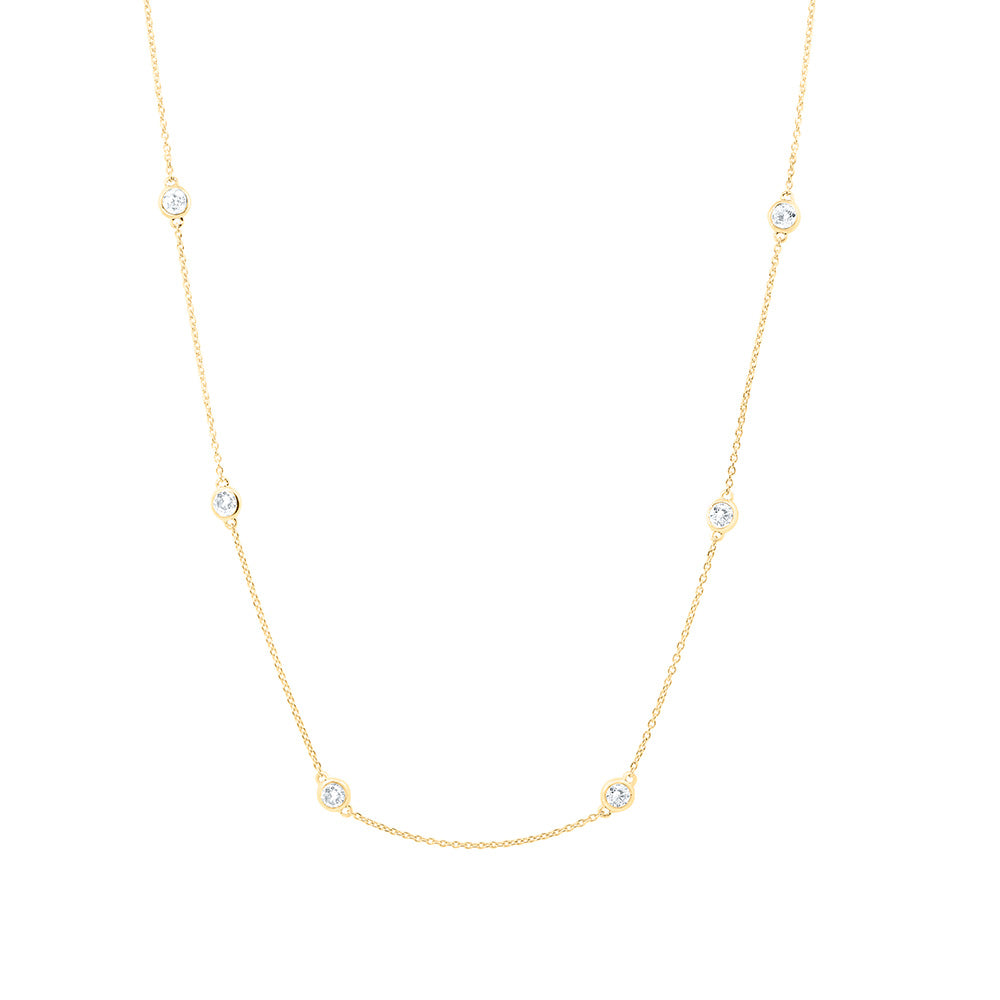 14K Yellow Gold 1 1/5Ct Natural Diamond Fashion Station Necklace (18 Inch)