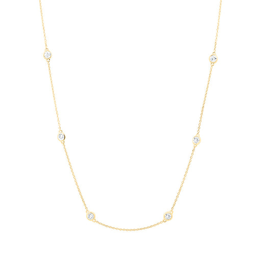 14K Yellow Gold 1 1/5Ct Natural Diamond Fashion Station Necklace (18 Inch)