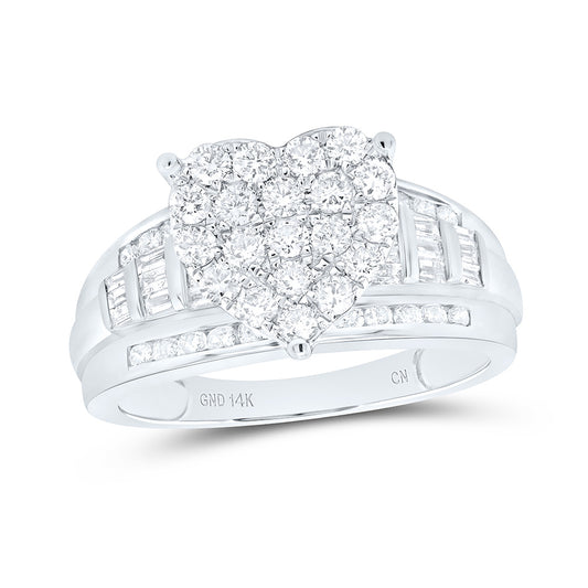 14K White Gold 1 Ctw Natural Diamond Cindy Heart Ring, Womens Size: 5-9