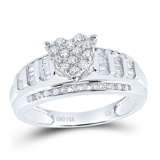 14K White Gold 1/2 Ctw Natural Diamond Cindy Heart Ring, Womens Size: 5-9