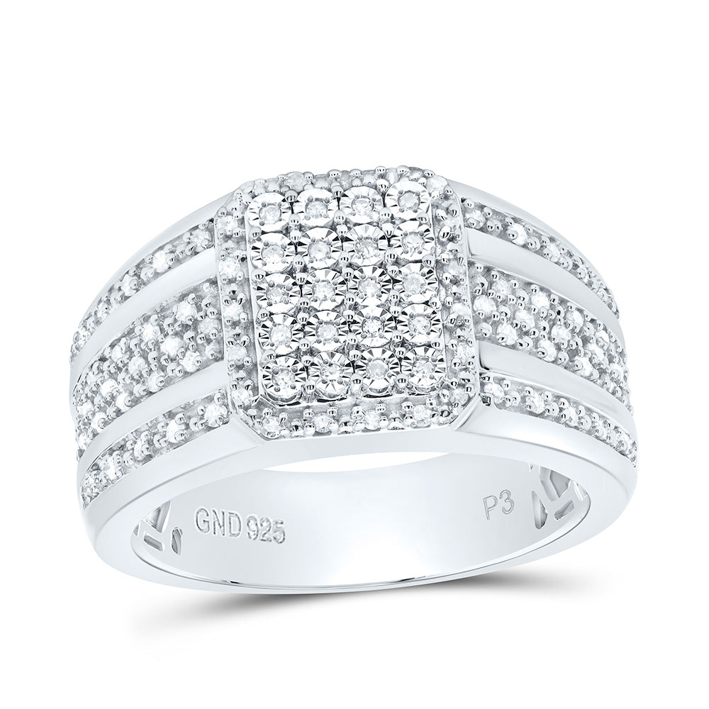 Sterling Silver 1/3Cttw Natural Diamond Gift Emerald Mens Ring