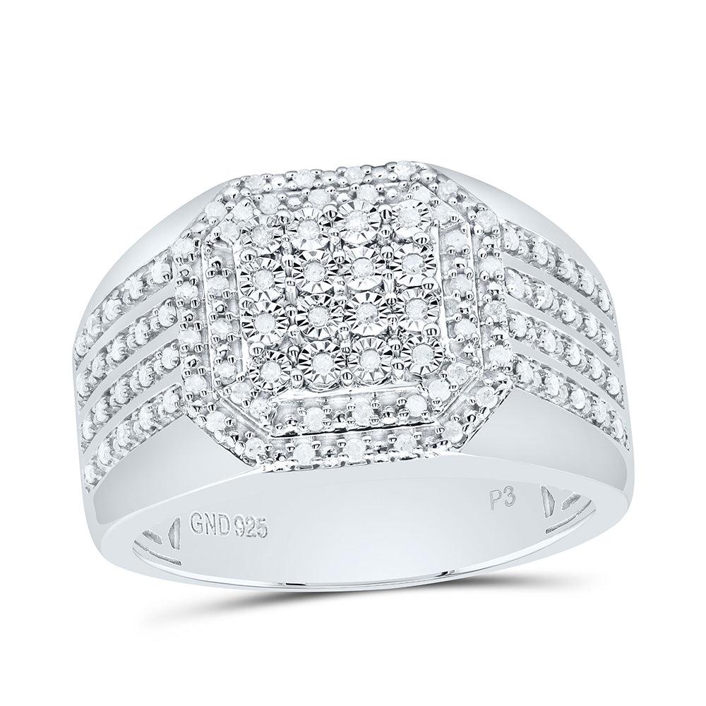 Sterling Silver 3/8Cttw Natural Diamond Gift Octagon Mens Ring