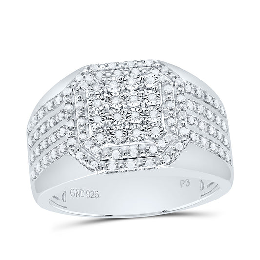 Sterling Silver 3/8Cttw Natural Diamond Gift Octagon Mens Ring