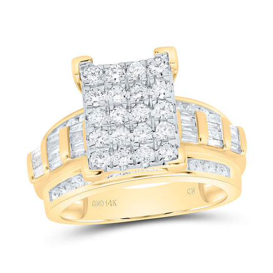 14K Yellow Gold 1 1/2Ctw Natural Diamond Cindy Emerald Ring
