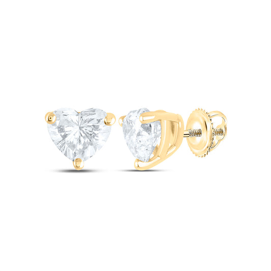 14K Yellow or White Gold 1/2 Ctw Natural Diamond I1-IJ Heart Solitaire Stud Earring