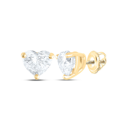 14K Yellow or White Gold 3/4 Ctw Natural Diamond I1-IJ Heart Solitaire Stud Earring