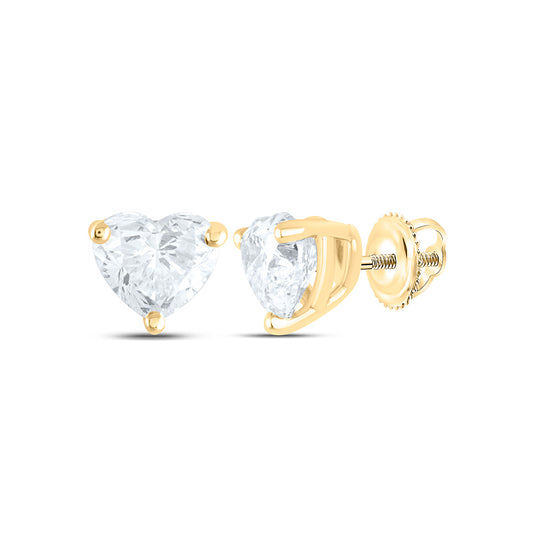 14K Yellow or White Gold 1 Ctw Natural Diamond I1-IJ Heart Solitaire Stud Earring