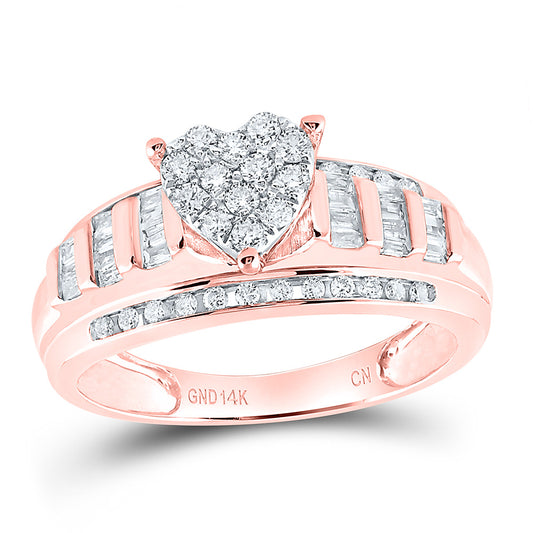 14K Rose Gold 1/2 Ctw Natural Diamond Cindy Heart Ring, Womens Size: 5-9