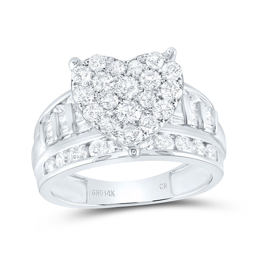 14K White Gold 2 Ct Natural Diamond Cindy Heart Ring, Womens Size: 5-9