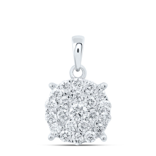 14K White Gold 1 Ctw Natural Diamond Fashion Round Pendant