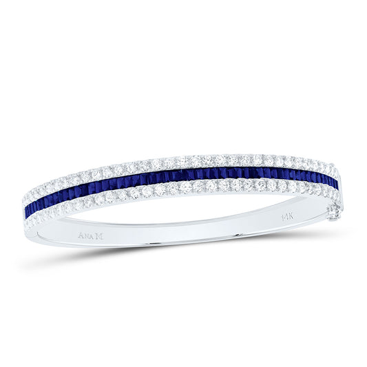 14K White Gold 2 3/4 Ctw Diamond Baguette Natural Gem Bangle (60X48MM)