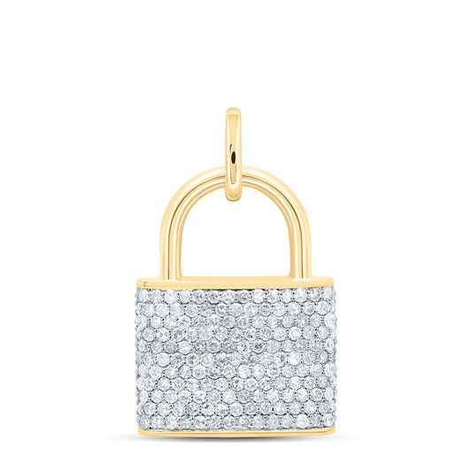 10K Yellow or White Gold 5/8 Ctw Natural Diamond Lock Pendant
