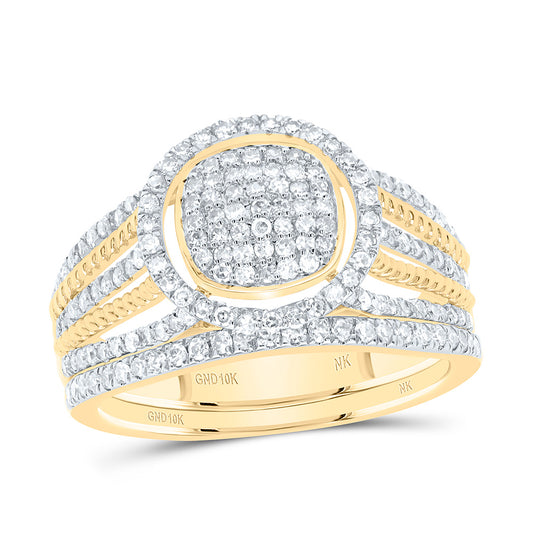 10K Yellow or White Gold 5/8 Ctw Natural Diamond Round Single Halo Bridal Set, Womens Size: 5-9