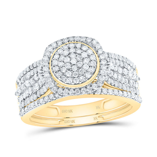 10K Yellow or White Gold 3/4 Ctw Natural Diamond Cushion Single Halo Bridal Set, Womens Size: 5-9