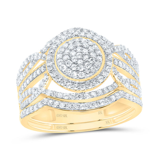 10K Yellow or White Gold 3/4 Ctw Natural Diamond Round Single Halo Bridal Set, Womens Size: 5-9