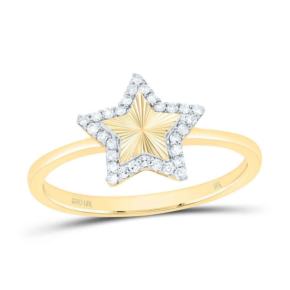 10K Yellow Gold 1/8 Ctw Natural Diamond Gift Star Ring, Womens Size: 5-9
