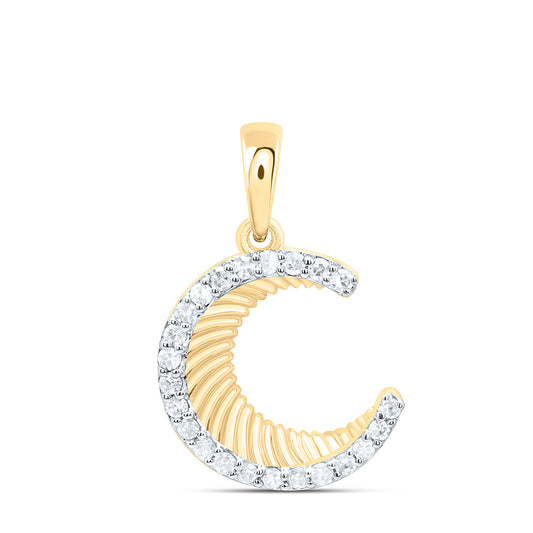 10K Yellow Gold 1/8 Ctw Natural Diamond Moon Gift Pendant