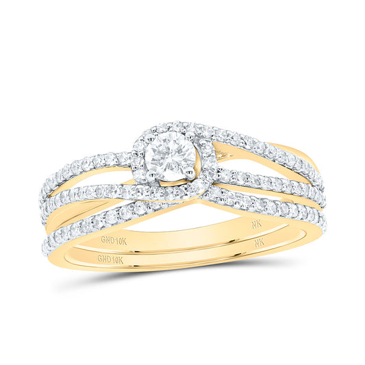 10K Yellow or White Gold 1/2 Ctw Natural Diamond Round Bridal Set, Womens Size: 5-9