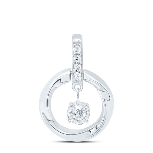 Sterling Silver White-Tone 1/12 Ctw Natural Diamond Round Pendant