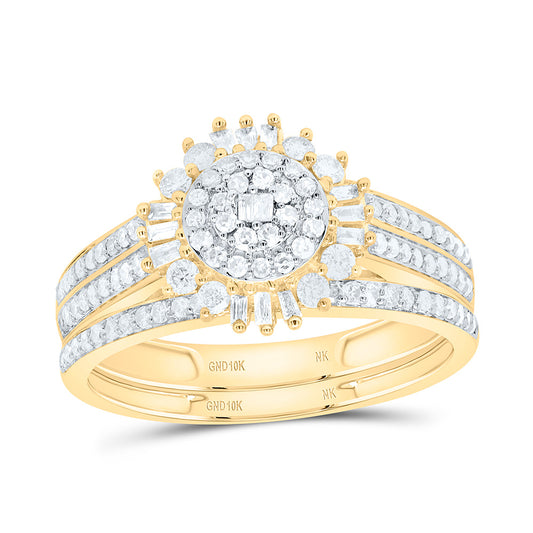 10K Yellow or White Gold 5/8 Ctw Natural Diamond Round Bridal Set, Womens Size: 5-9