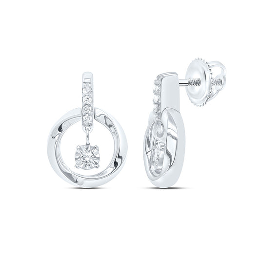 Sterling Silver White-Tone 1/10 Ctw Natural Diamond Round Earring