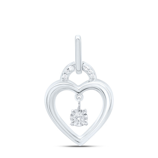 Sterling Silver White-Tone 1/20 Ctw Natural Diamond Heart Pendant