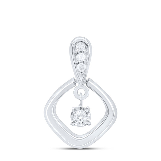 Sterling Silver White-Tone 1/12 Ctw Natural Diamond Pendant