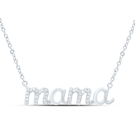 Sterling Silver White-Tone 1/10 Ctw Natural Diamond "Mama" Necklace (18 Inch)