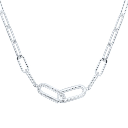 Sterling Silver White-Tone 1/12 Ctw Natural Diamond Necklace (18 Inch)