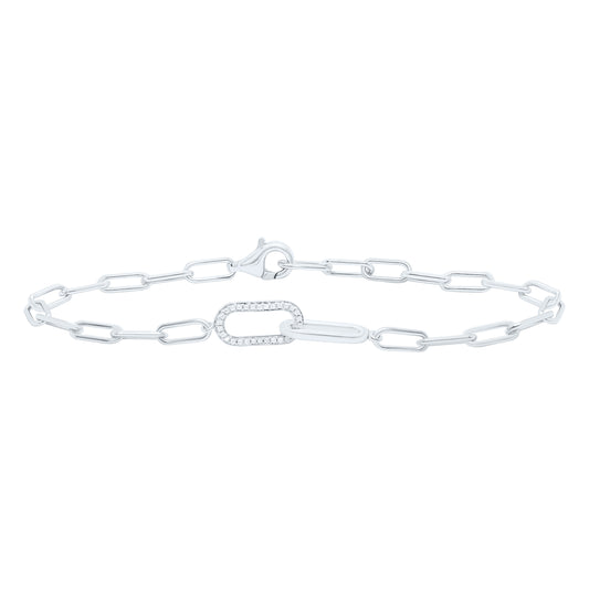 Sterling Silver White-Tone 1/12 Ctw Natural Diamond Bracelet (7 Inch)