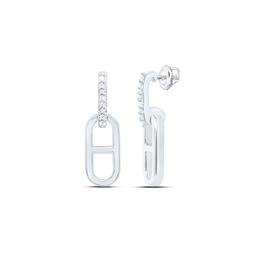 Sterling Silver White-Tone 1/12 Ctw Natural Diamond Dangling Earring
