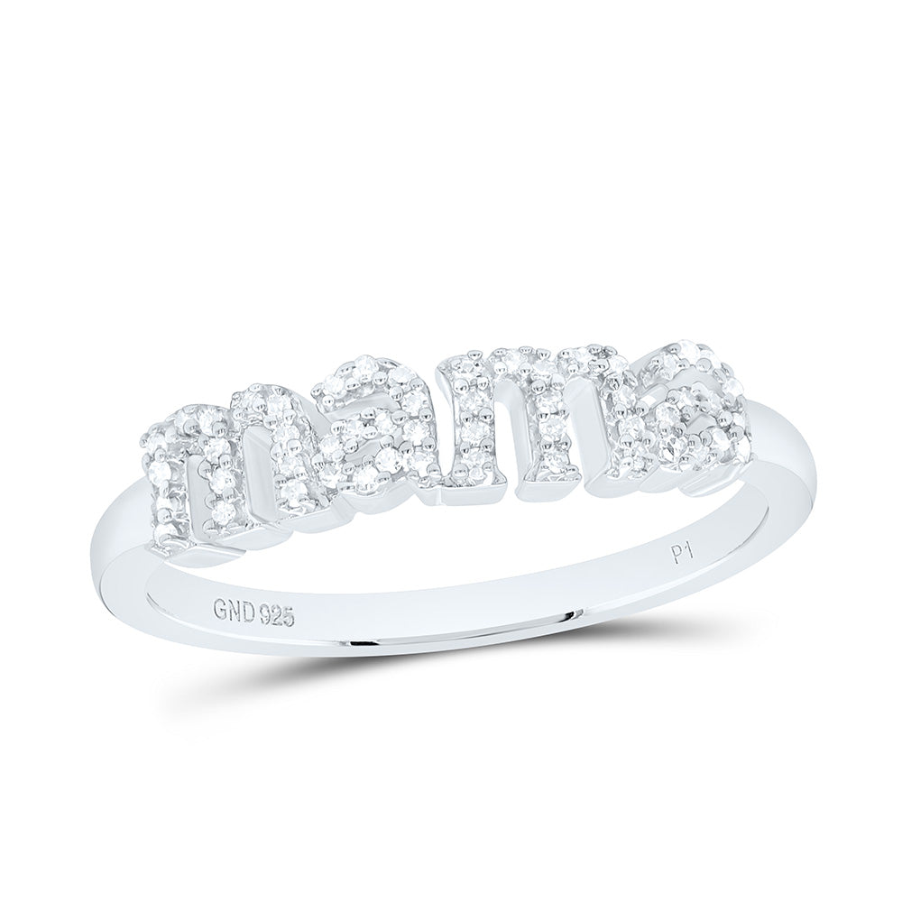 Sterling Silver White-Tone 1/10 Ctw Natural Diamond "Mama" Ring, Womens Size: 5-9