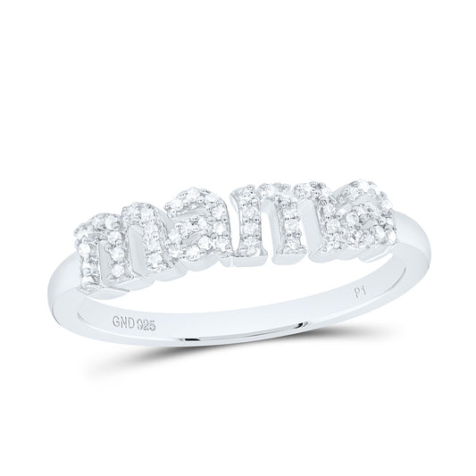 Sterling Silver White-Tone 1/10 Ctw Natural Diamond "Mama" Ring, Womens Size: 5-9