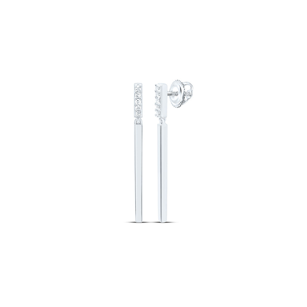 Sterling Silver White-Tone 1/12 Ctw Natural Diamond Dangling Earring