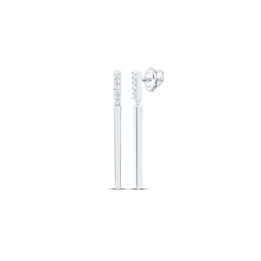 Sterling Silver White-Tone 1/12 Ctw Natural Diamond Dangling Earring
