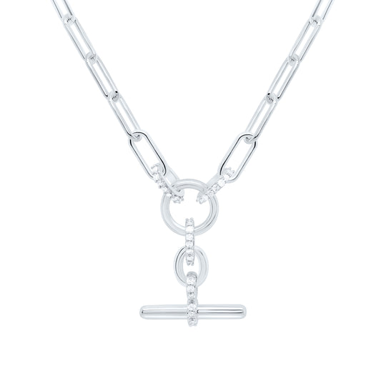 Sterling Silver White-Tone 1/6 Cttw Natural Diamond Necklace (18 Inch)
