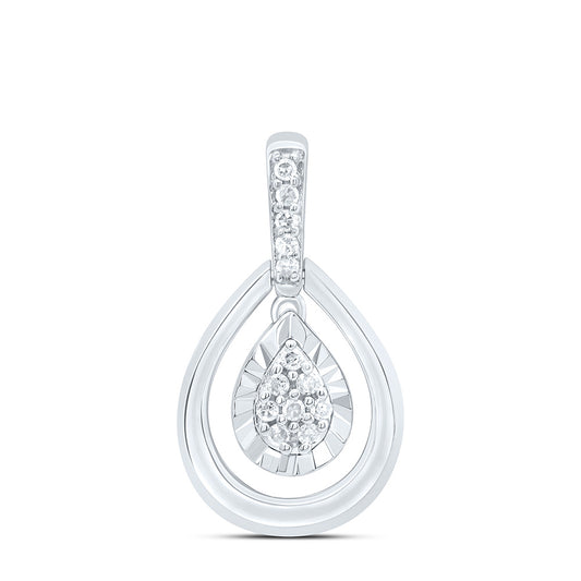 Sterling Silver White-Tone 1/12 Ctw Natural Diamond Pear Pendant