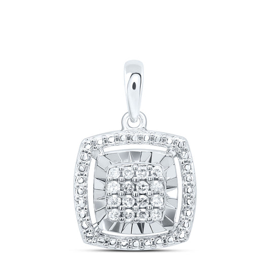 Sterling Silver White-Tone 1/8 Ctw Natural Diamond Cushion Pendant