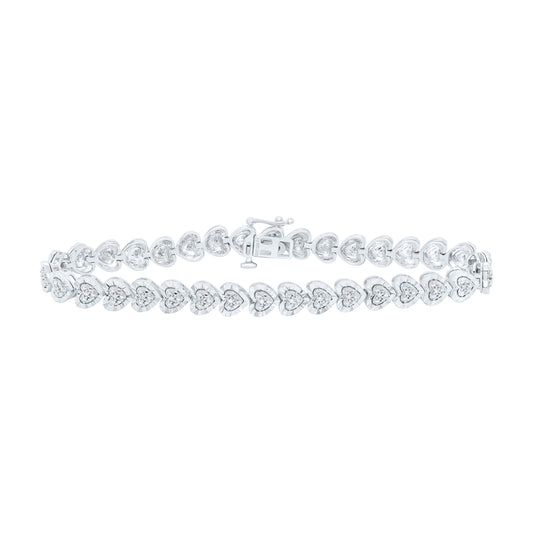 Sterling Silver 1/8Cttw Natural Diamond Gift Heart Bracelet (7 Inch)