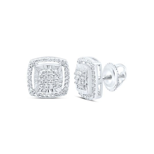 Sterling Silver White-Tone 1/8 Ctw Natural Diamond Cushion Earring
