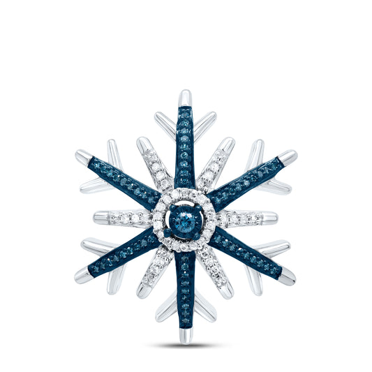 Sterling Silver White-Tone 1/6 Ctw Natural Diamond Blue Dia Snowflake Pendant